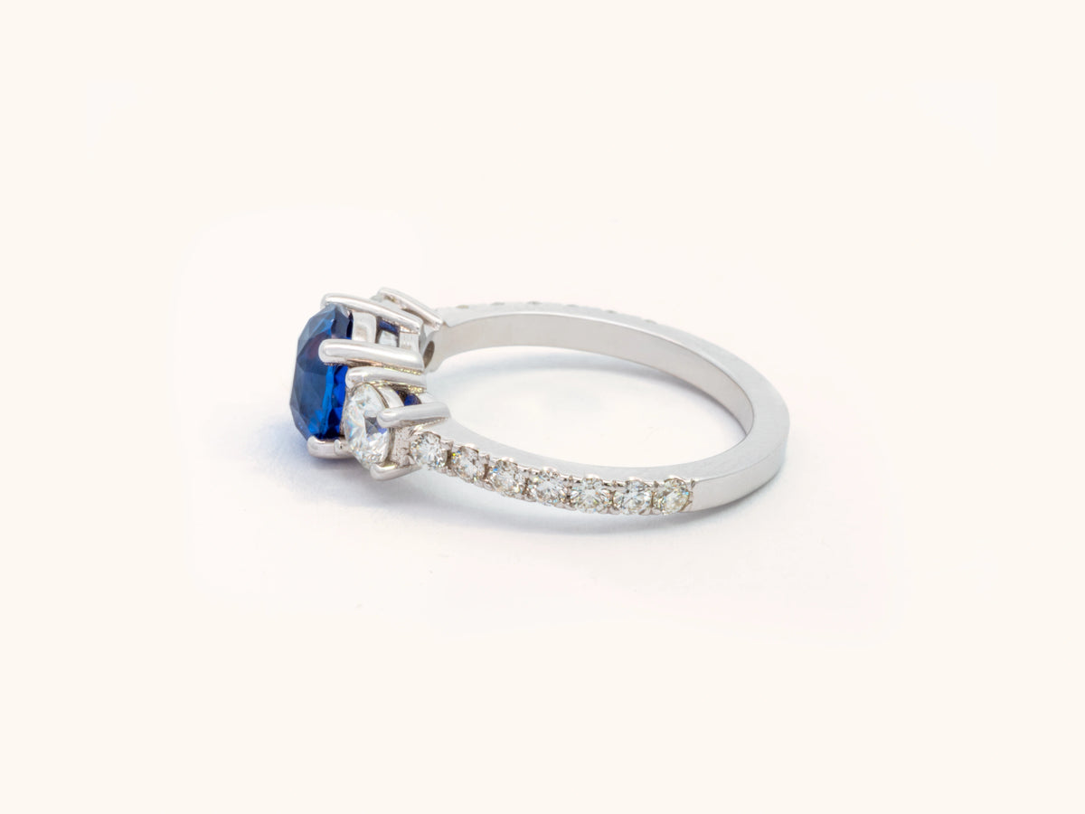 Unheated Oval Blue Sapphire and Diamond Ring in 14K White Gold