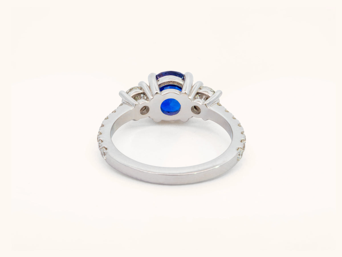 Unheated Oval Blue Sapphire and Diamond Ring in 14K White Gold