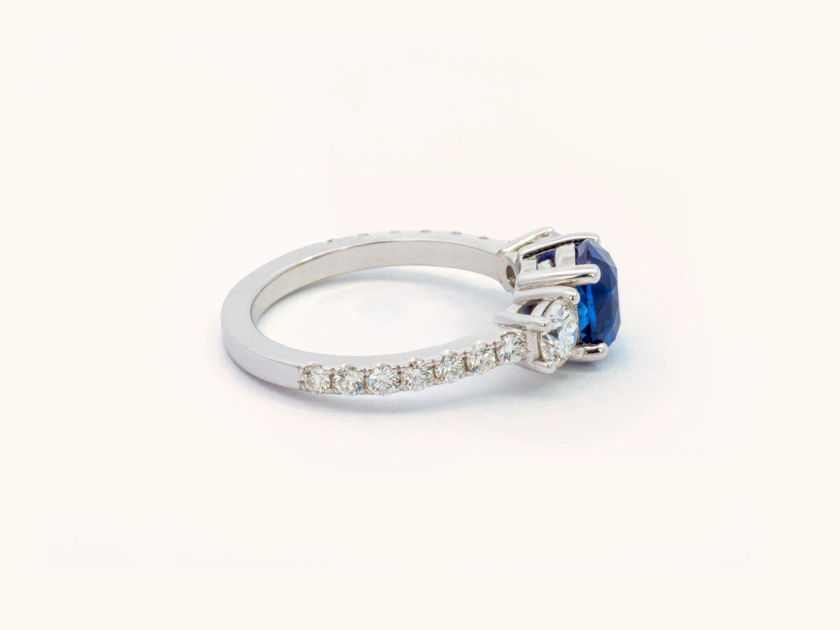 Unheated Oval Blue Sapphire and Diamond Ring in 14K White Gold