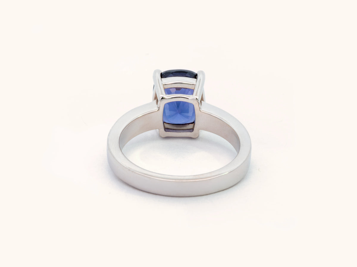 Blue Cushion Spinel and Diamond Ring in 14K White Gold