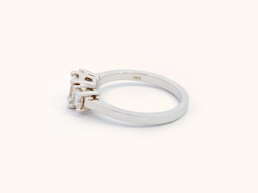 Three-Stone Radiant Diamond Engagement Ring in 18K White Gold, 1 Carat Total Weight