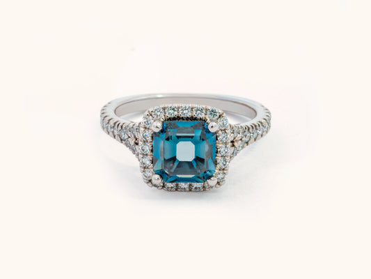 Fancy Dark Blue Lab-Grown Diamond Halo Ring in 14K White Gold