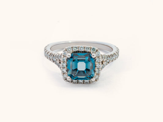 Fancy Dark Blue Lab-Grown Diamond Halo Ring in 14K White Gold