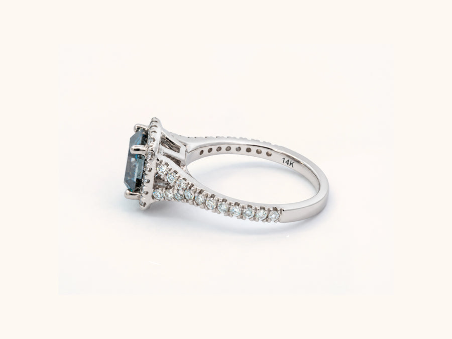 Fancy Dark Blue Lab-Grown Diamond Halo Ring in 14K White Gold