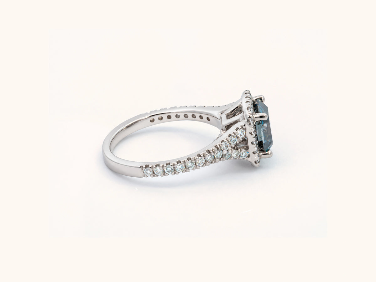 Fancy Dark Blue Lab-Grown Diamond Halo Ring in 14K White Gold