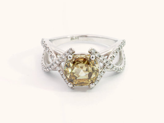Platinum Engagement Ring with Rare GIA Natural Brownish Yellow Center Diamond and White Diamond Accents