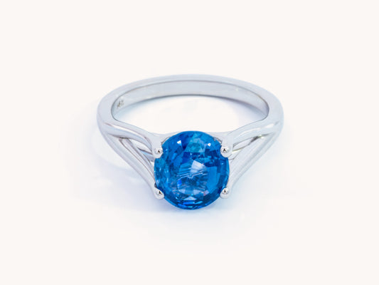 Unheated Oval Blue Sapphire Solitaire in 14K White Gold