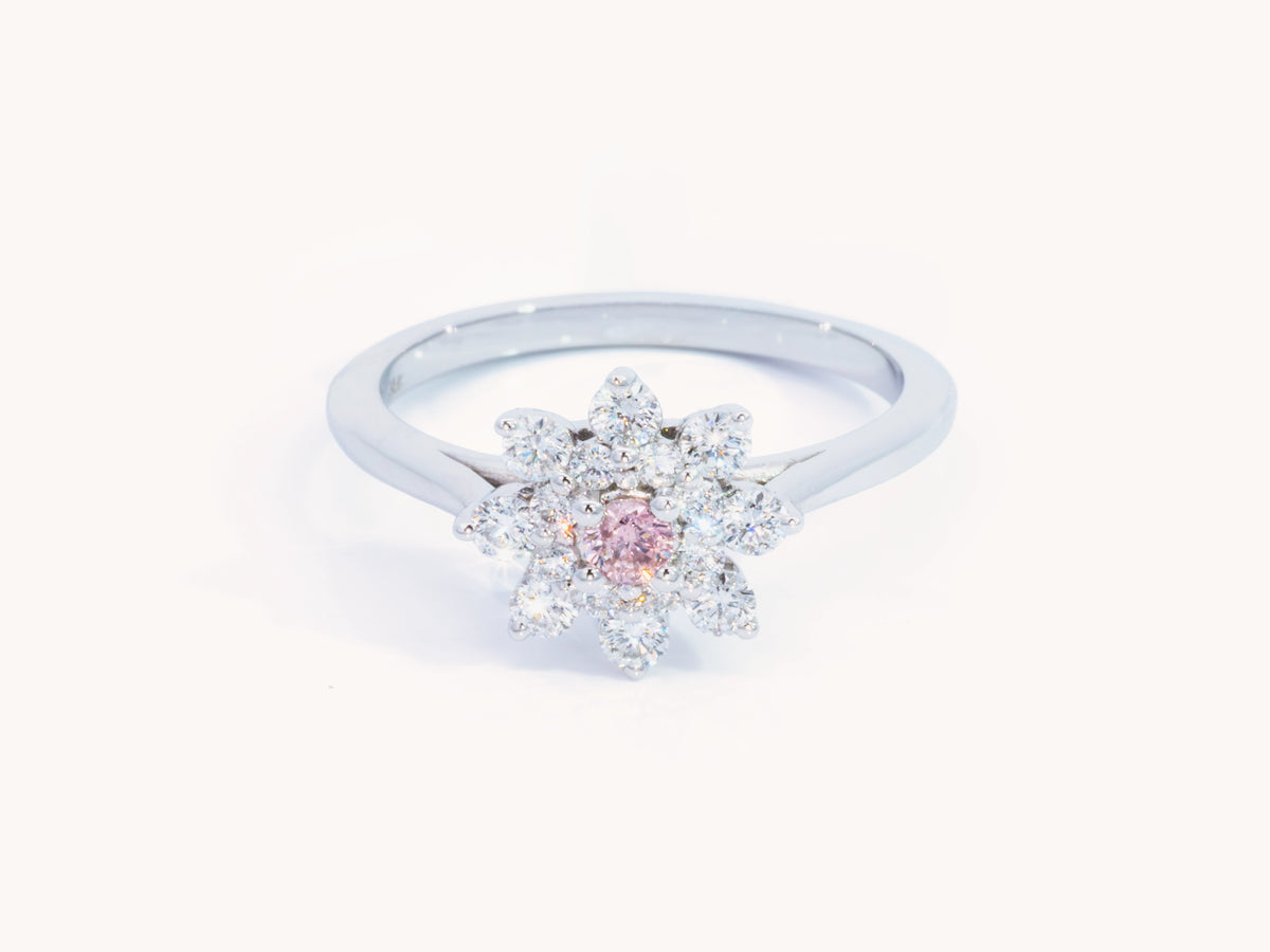 Natural Fancy Pink Diamond Cluster Ring in 18K Gold