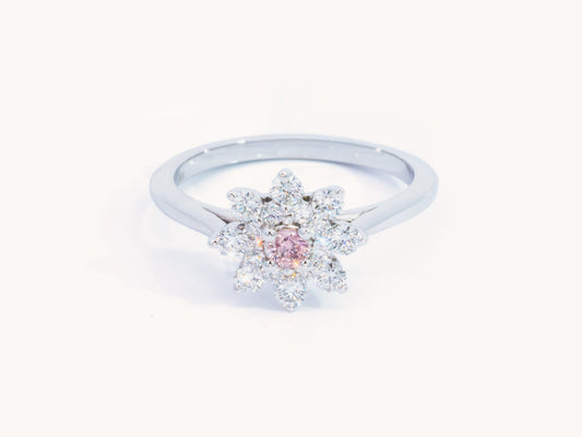 Natural Fancy Pink Diamond Cluster Ring in 18K Gold