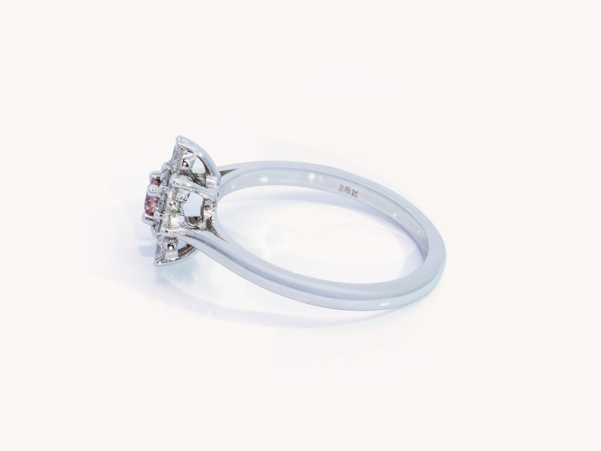 Natural Fancy Pink Diamond Cluster Ring in 18K Gold