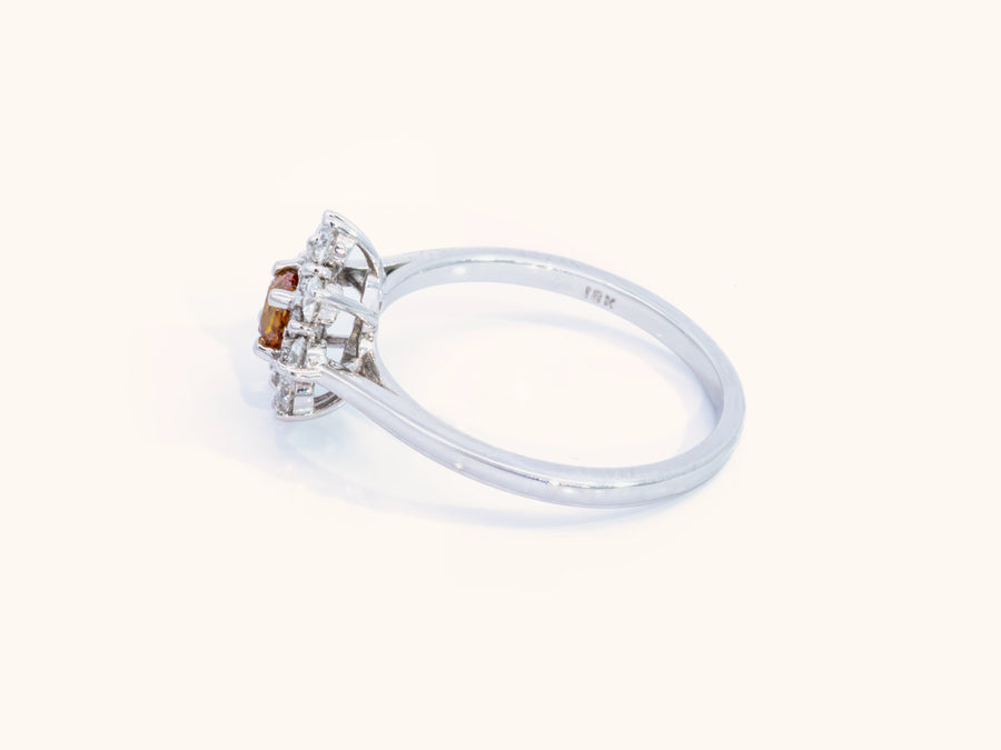 Fancy Deep Yellowish Orange Cushion Diamond Halo Ring in 18K White Gold