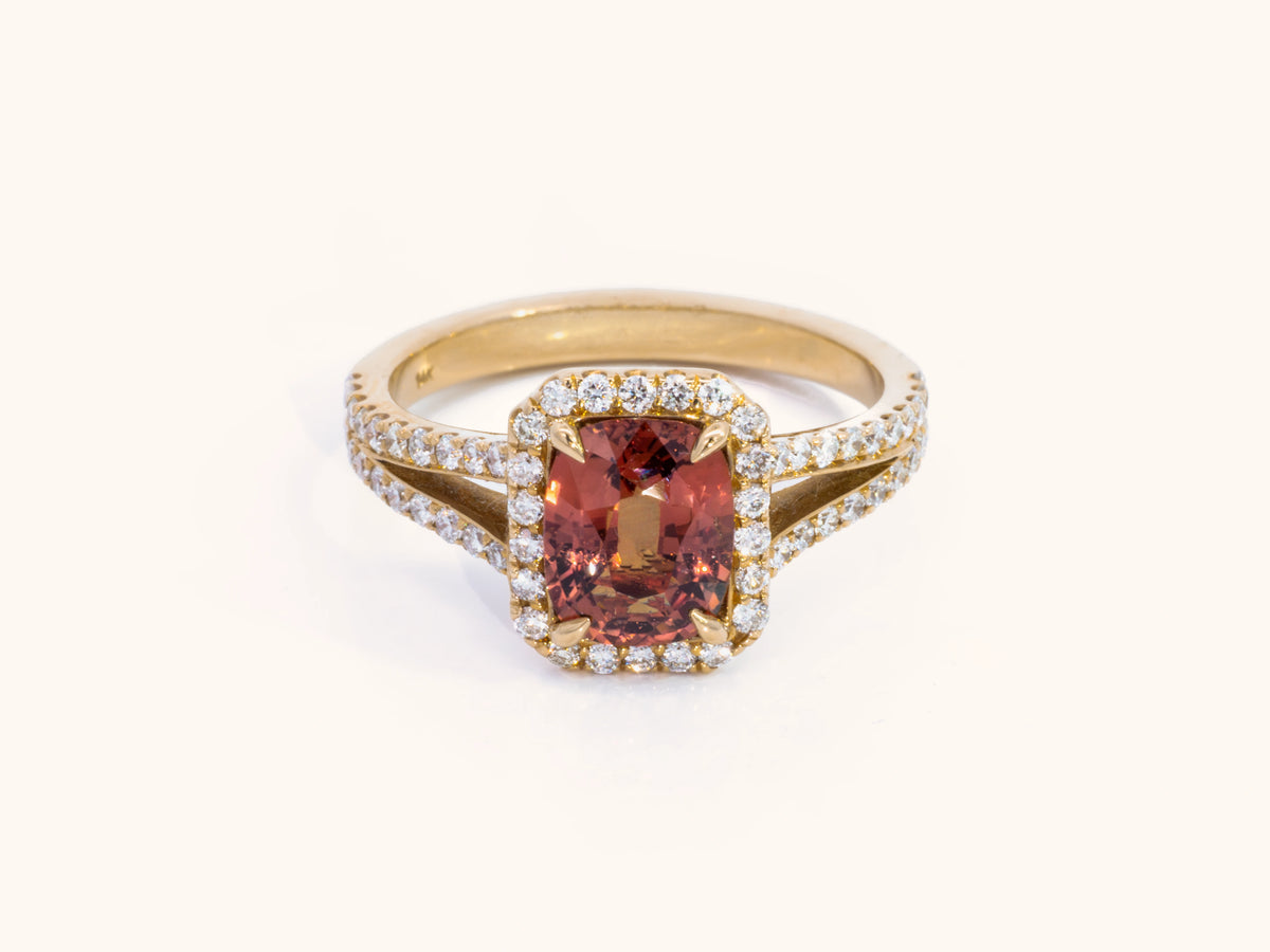 Unheated Brown Sapphire and Diamond Halo Ring in 14K Yellow Gold