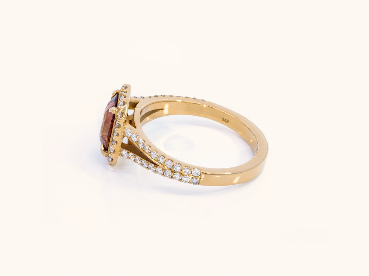 Unheated Brown Sapphire and Diamond Halo Ring in 14K Yellow Gold