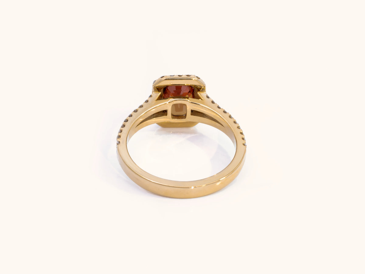 Unheated Brown Sapphire and Diamond Halo Ring in 14K Yellow Gold