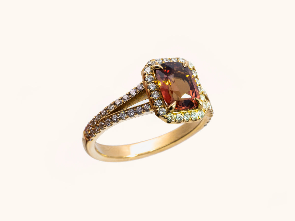 Unheated Brown Sapphire and Diamond Halo Ring in 14K Yellow Gold