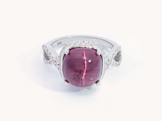 Cat’s-Eye Rubellite and Diamond Ring in 18K White Gold