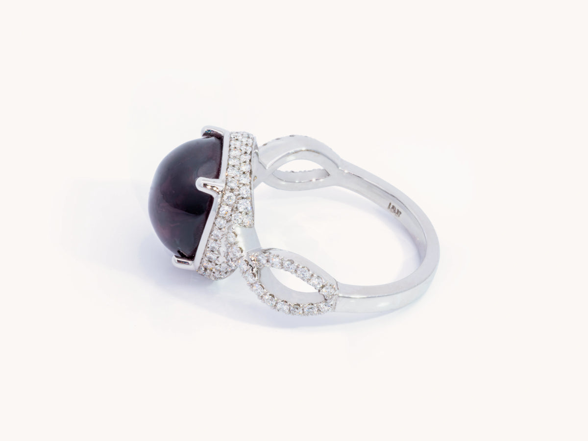 Cat’s-Eye Rubellite and Diamond Ring in 18K White Gold