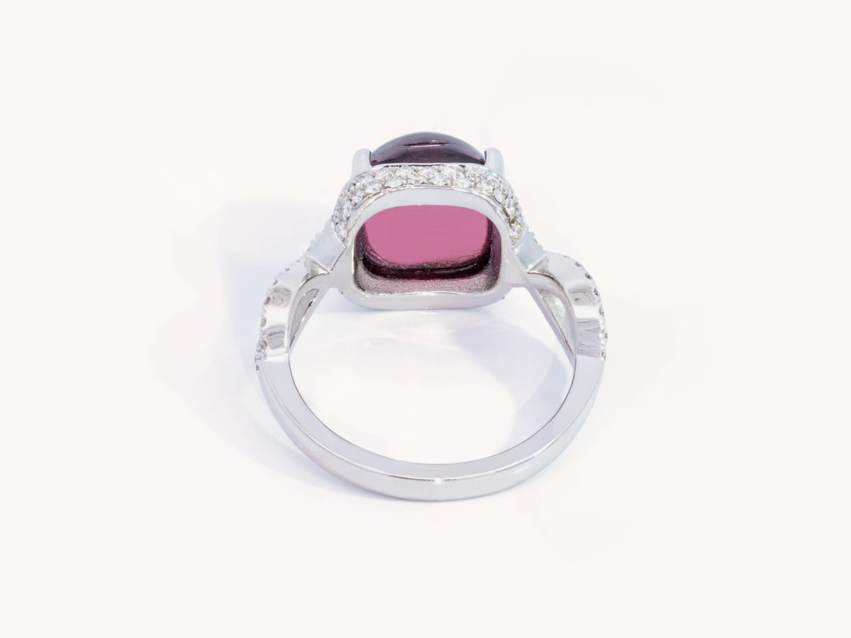 Cat’s-Eye Rubellite and Diamond Ring in 18K White Gold