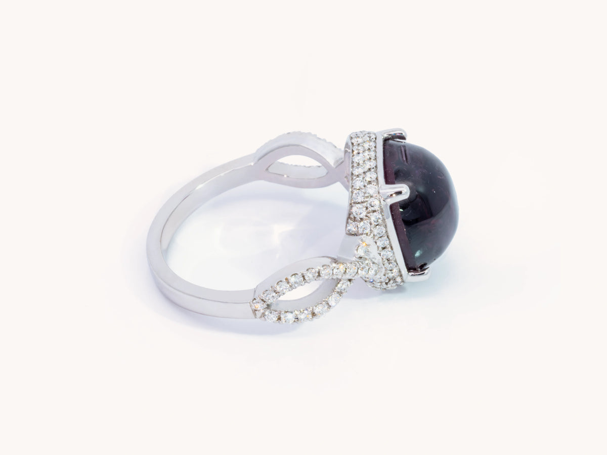 Cat’s-Eye Rubellite and Diamond Ring in 18K White Gold