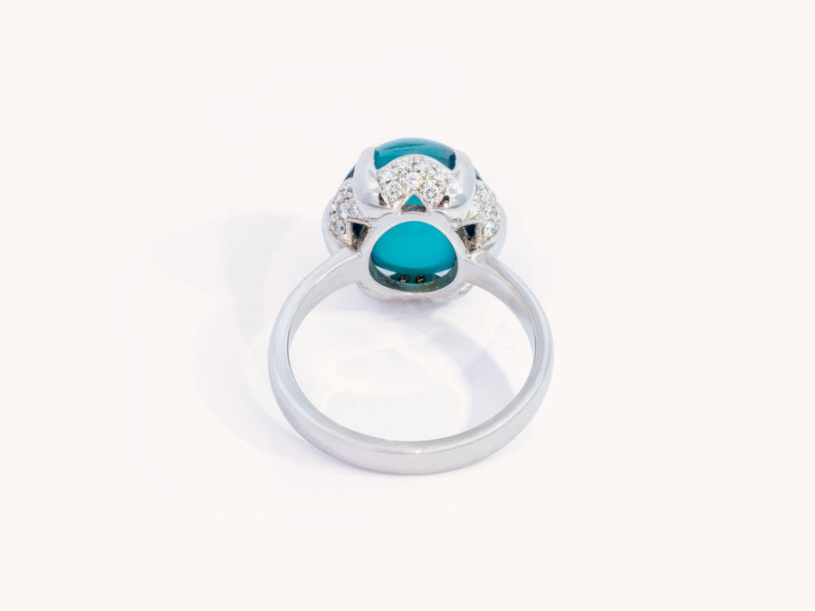 Cat’s-Eye Blue Tourmaline and Diamond Ring in 18K White Gold