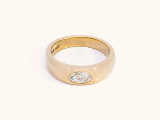 Oval Diamond Signet Ring in 14K Yellow Gold