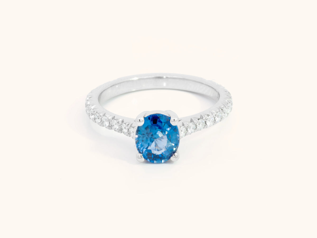 1.14 Carat Unheated Ceylon Sapphire and Diamond Cathedral Ring in Platinum