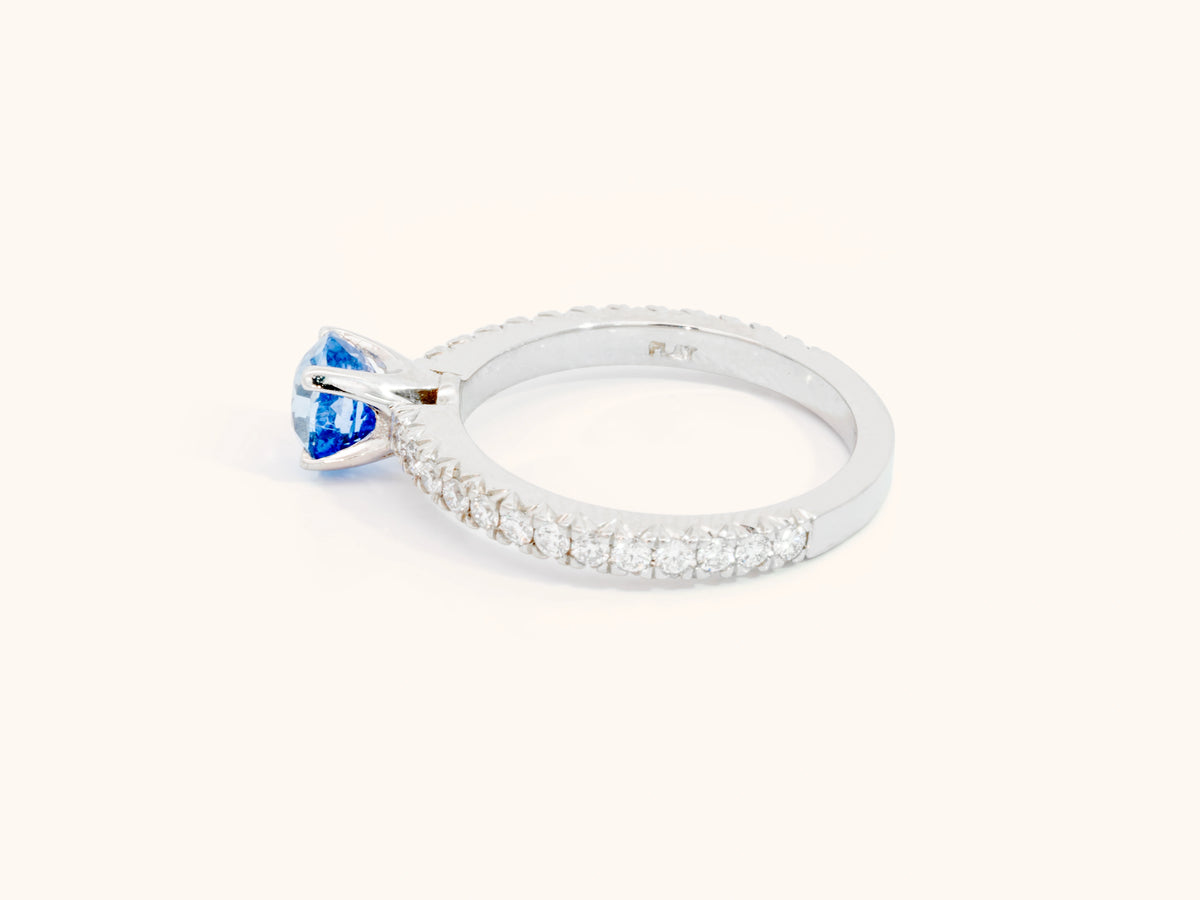 1.09 Carat Unheated Ceylon Sapphire and Diamond Ring in Platinum
