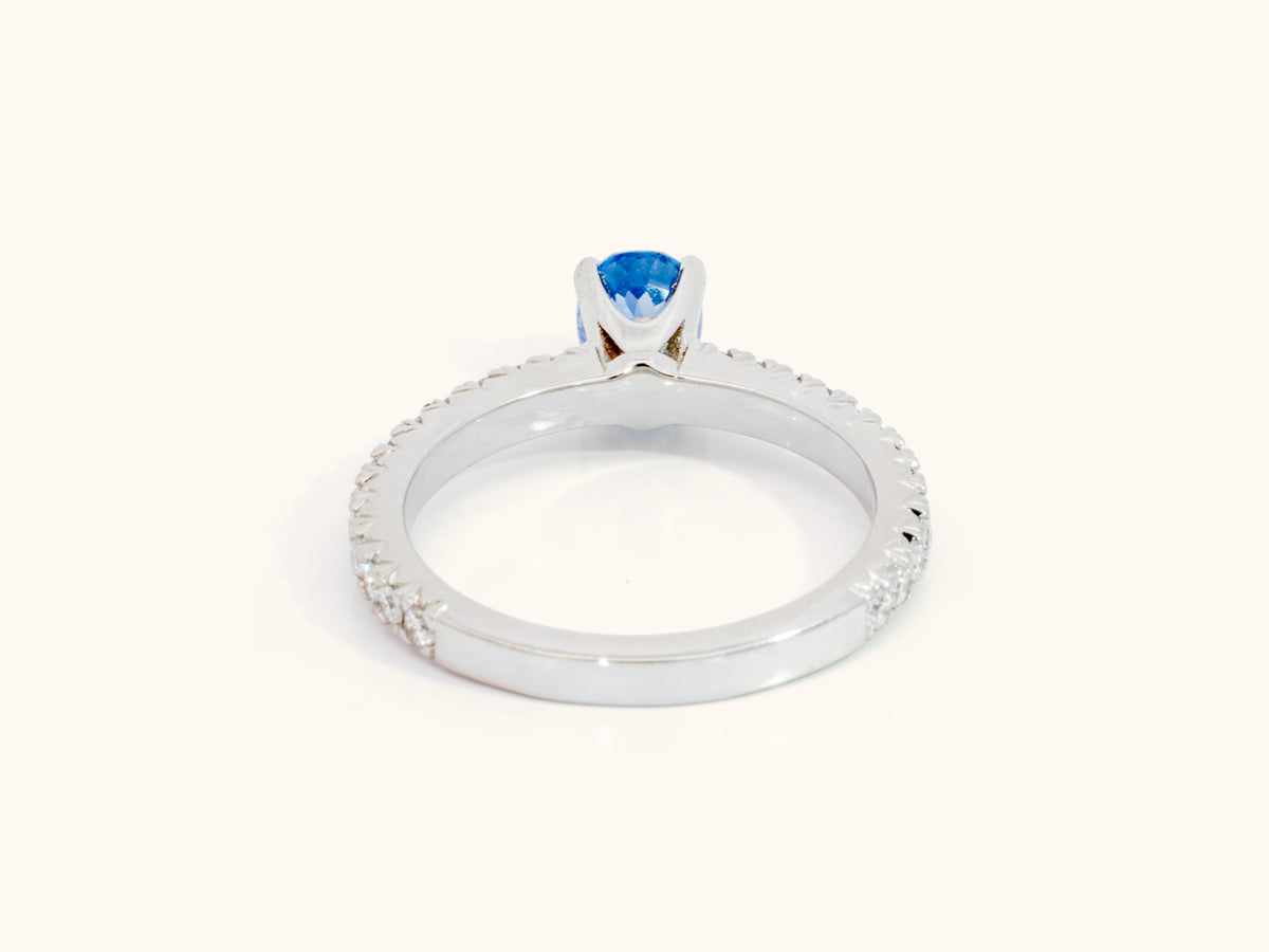 1.09 Carat Unheated Ceylon Sapphire and Diamond Ring in Platinum