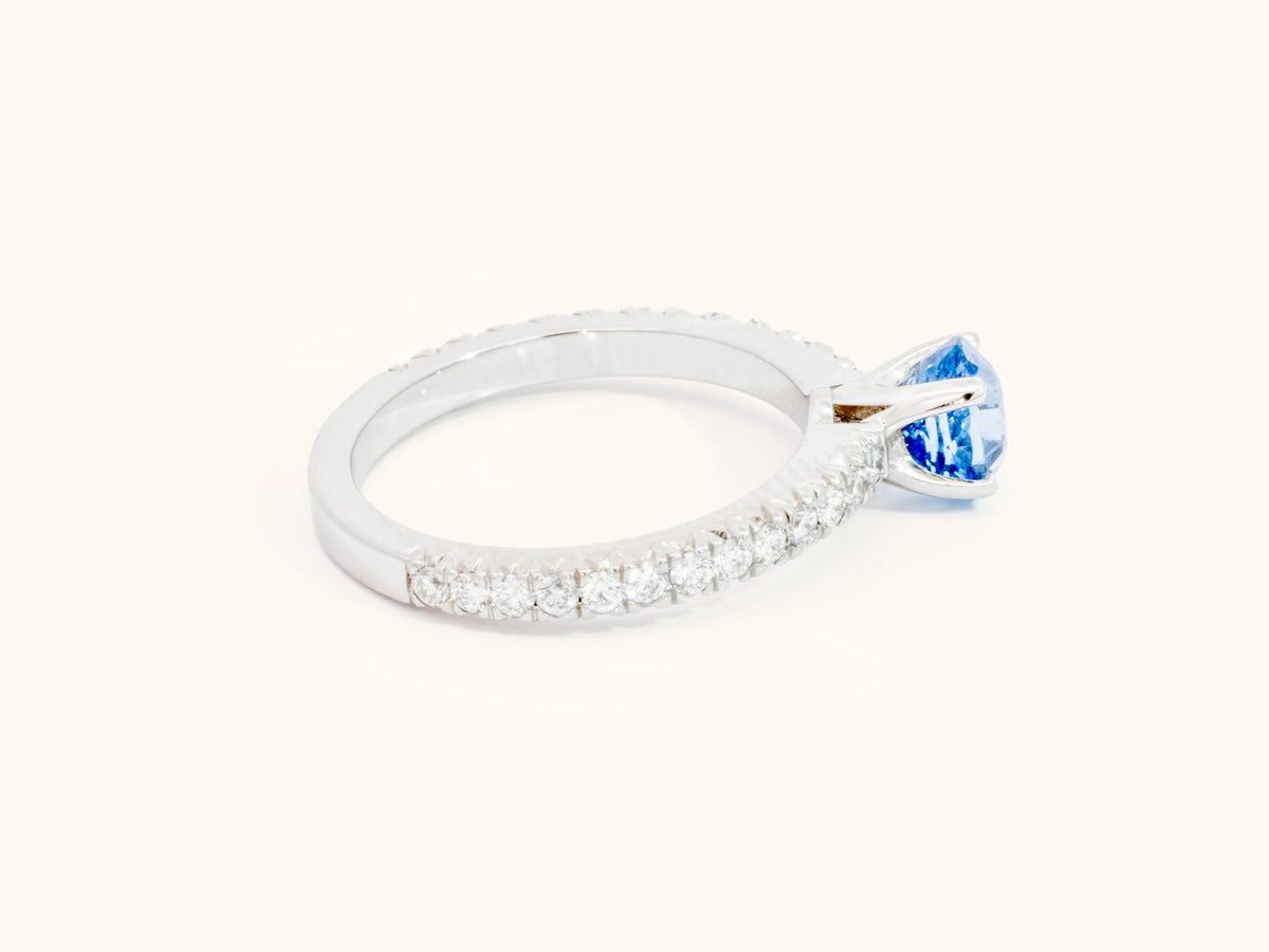 1.09 Carat Unheated Ceylon Sapphire and Diamond Ring in Platinum