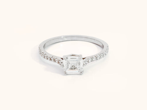 Square Emerald-Cut Diamond Engagement Ring in 18K White Gold
