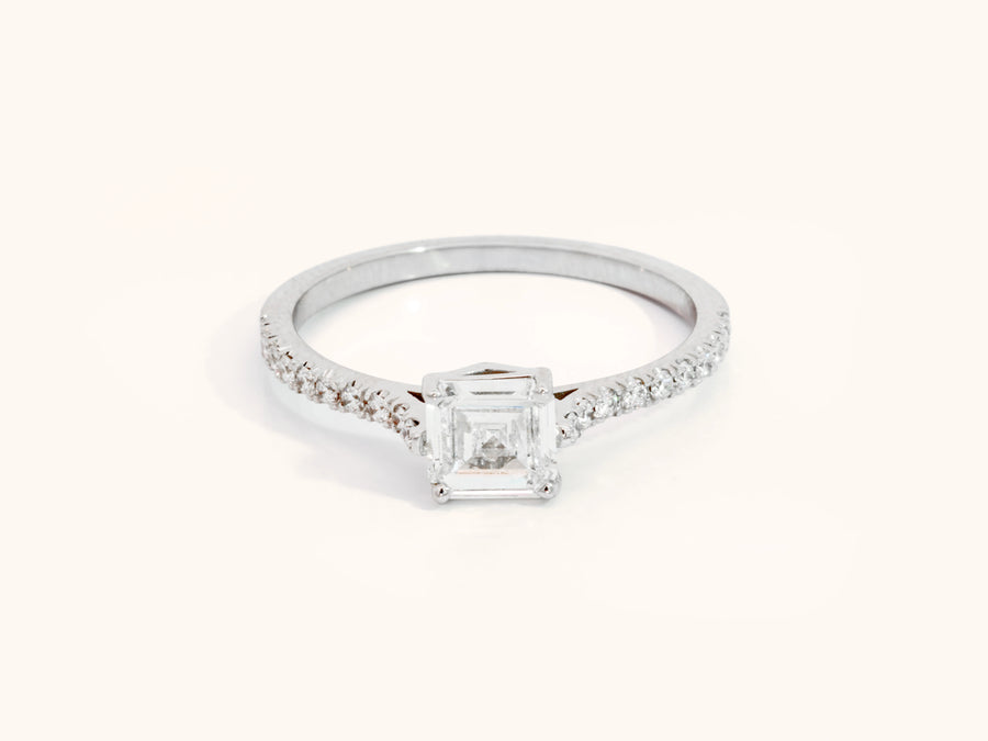 Square Emerald-Cut Diamond Engagement Ring in 18K White Gold