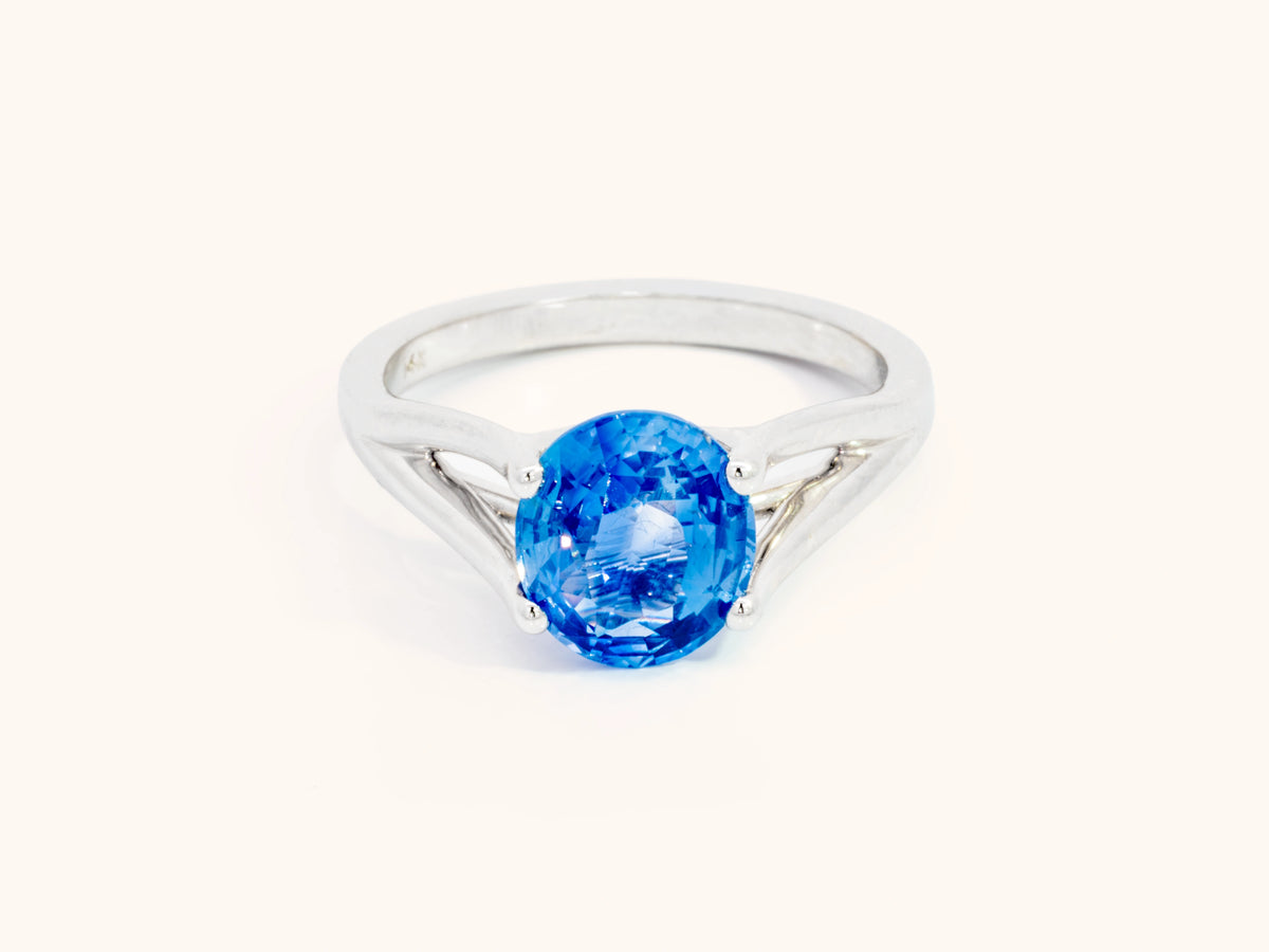 Unheated Oval Blue Sapphire Solitaire in 14K White Gold