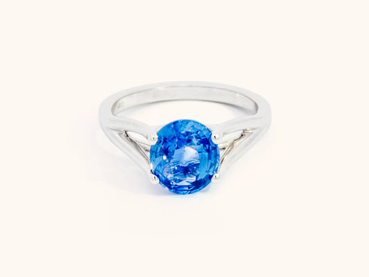 Unheated Oval Blue Sapphire Solitaire in 14K White Gold