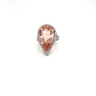 Platinum Diamond and Pear Shape Morganite Halo Ring-UNBEATABLE PRICE!!! - FlawlessCarat