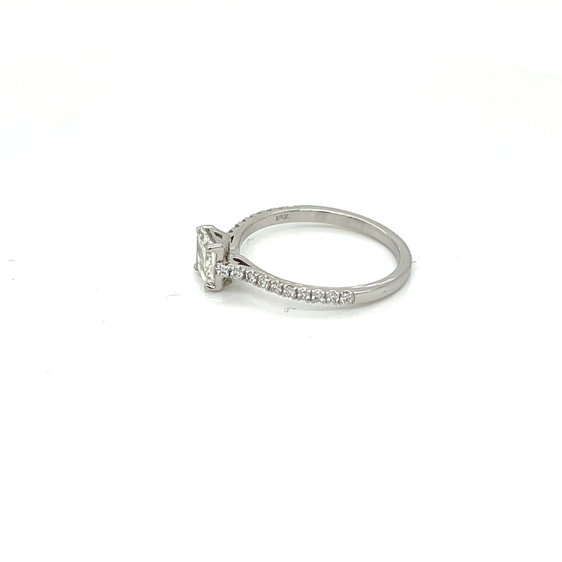 Emerald Cut GIA Certified Engagement Ring with Round Diamonds in 18kt White Gold - FlawlessCarat