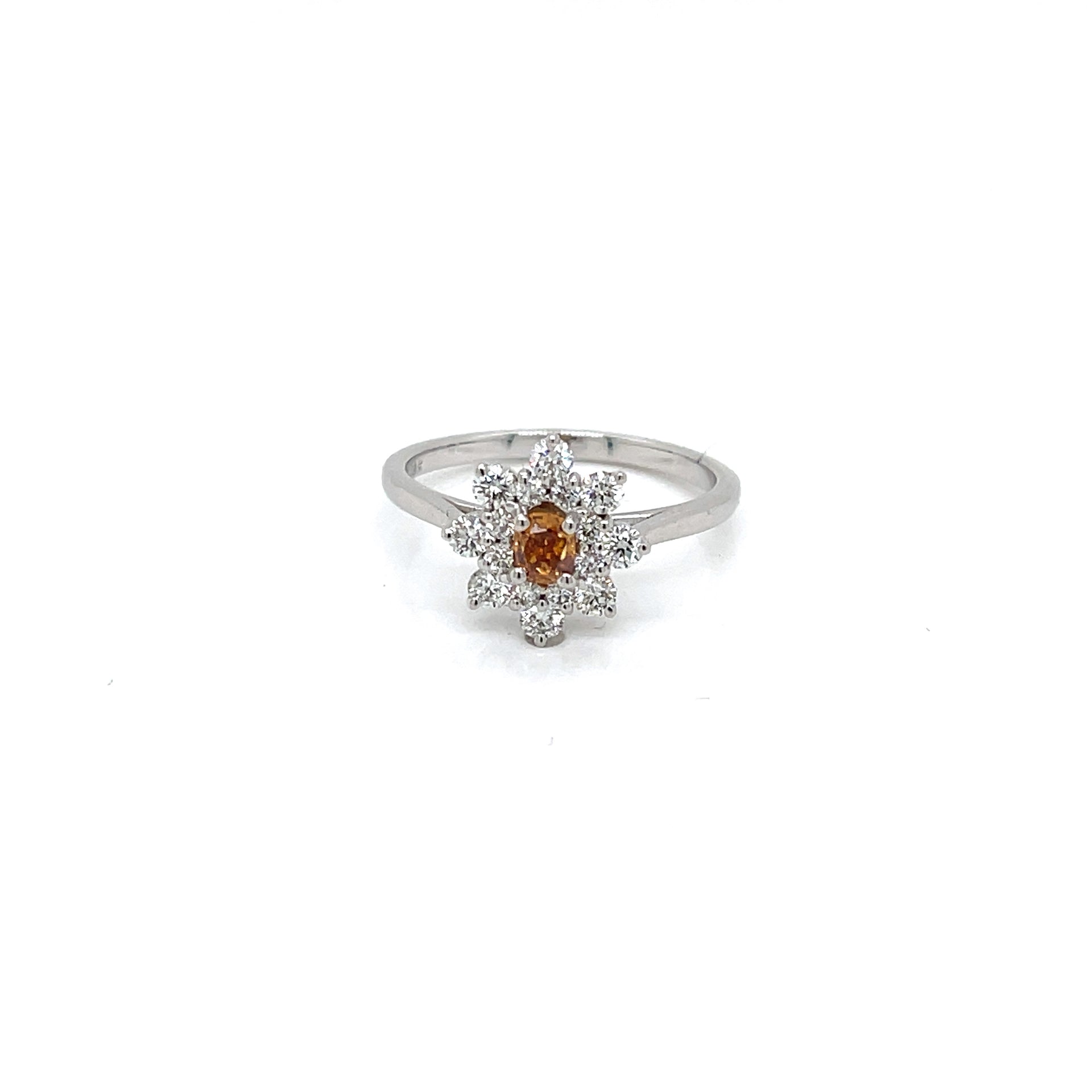 18kt. White Gold Diamond Halo Ring with Fancy Yellow Diamond Cushion Cut