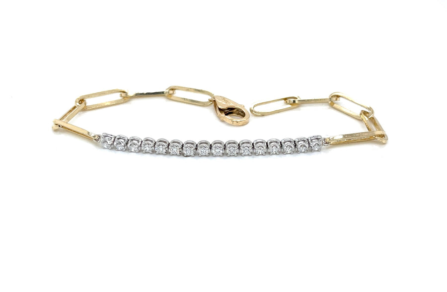 Natural Diamond Paperclip Link Bracelet in 14K Two-Tone Gold