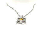 18 Karat White Gold Flower Pendant with a Natural Orange Yellow Radiant Center Diamond and Fine White Round Diamond Accents - FlawlessCarat