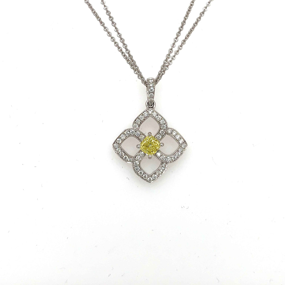 GIA-Certified Yellow Cushion Diamond Pendant in 18K White Gold
