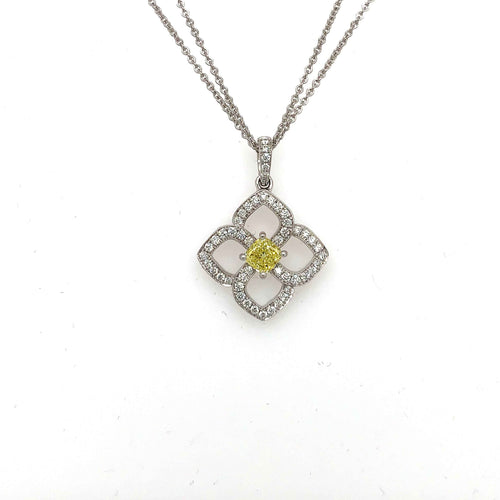 GIA-Certified Yellow Cushion Diamond Pendant in 18K White Gold
