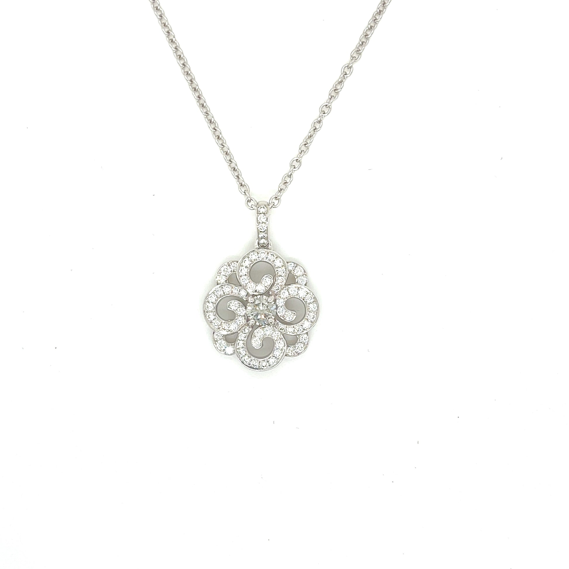 18K White Gold Pendant with Grey-Green Natural Center Diamond & White Diamond Accents - FlawlessCarat