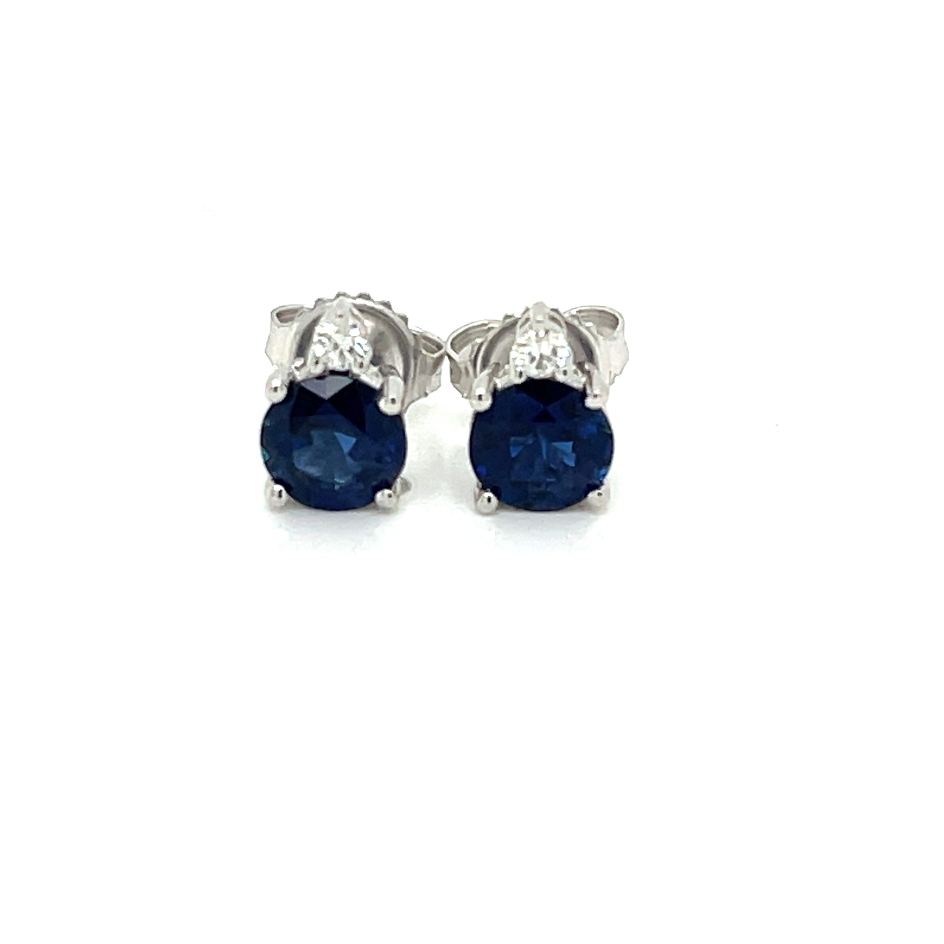 14kt. White Gold Blue Sapphire and Diamond  Stud Earrings - FlawlessCarat