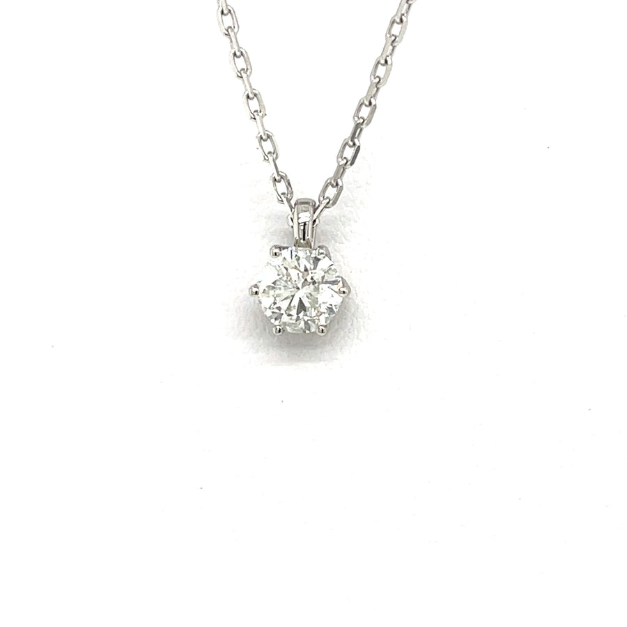 Six-Prong Round Diamond Solitaire Pendant in 14K White Gold