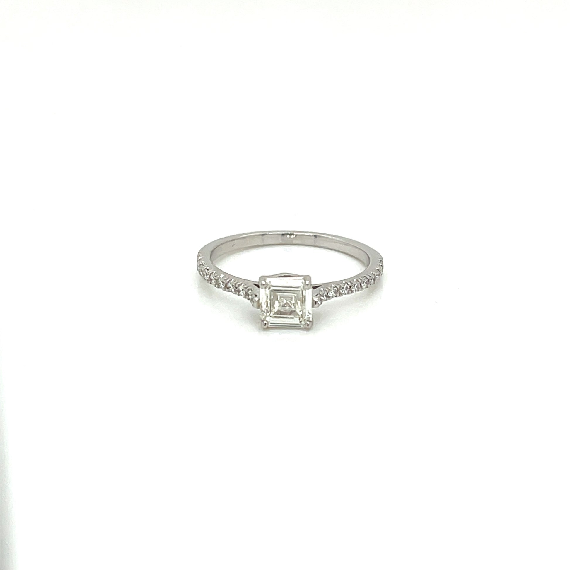 Emerald Cut GIA Certified Engagement Ring with Round Diamonds in 18kt White Gold - FlawlessCarat