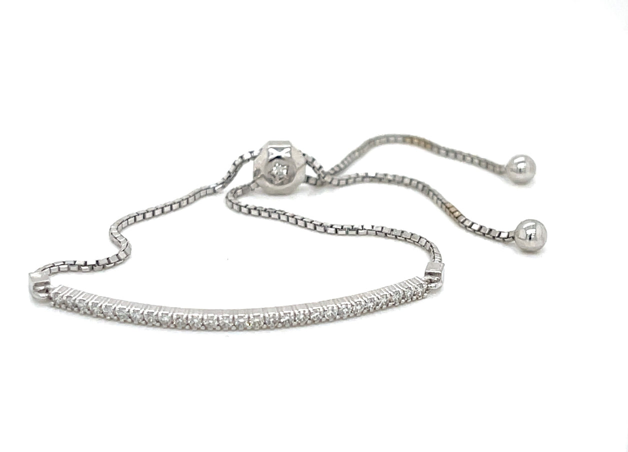 Curved Diamond Bar Bracelet with Adjustable Bolo - FlawlessCarat