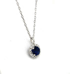 14 kt. White Gold Blue Sapphire and Diamond Halo Floating Pendant - FlawlessCarat