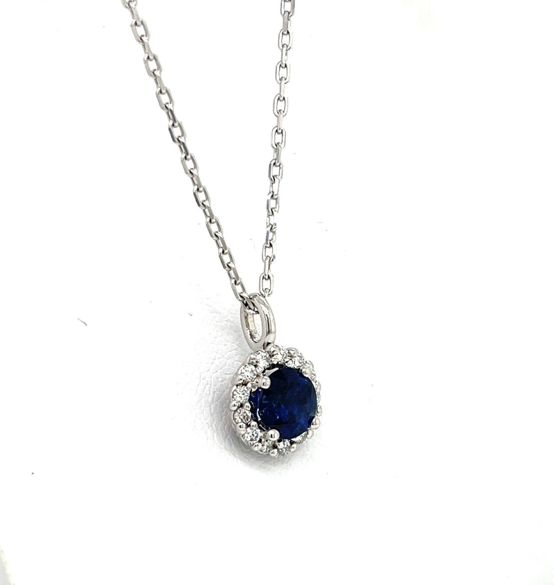 14 kt. White Gold Blue Sapphire and Diamond Halo Floating Pendant - FlawlessCarat