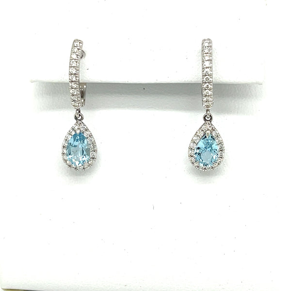 18 kt.  White Gold Aquamarine and Diamond Halo Earrings - FlawlessCarat