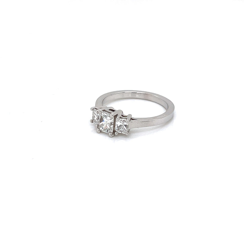 Three Stone Radiant Diamond Engagement Ring in 18 Karat White Gold, 1 Carat Total Weight - FlawlessCarat