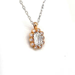 Cushion Cut Diamond Halo Pendant in 18 Karat Rose Gold with Light Pink Round Diamond Accents - Flower Shaped Pendant